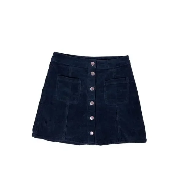 Dark Green Corduroy Skirt Small Preppy Old Money Button Pockets - Picture 1 of 4
